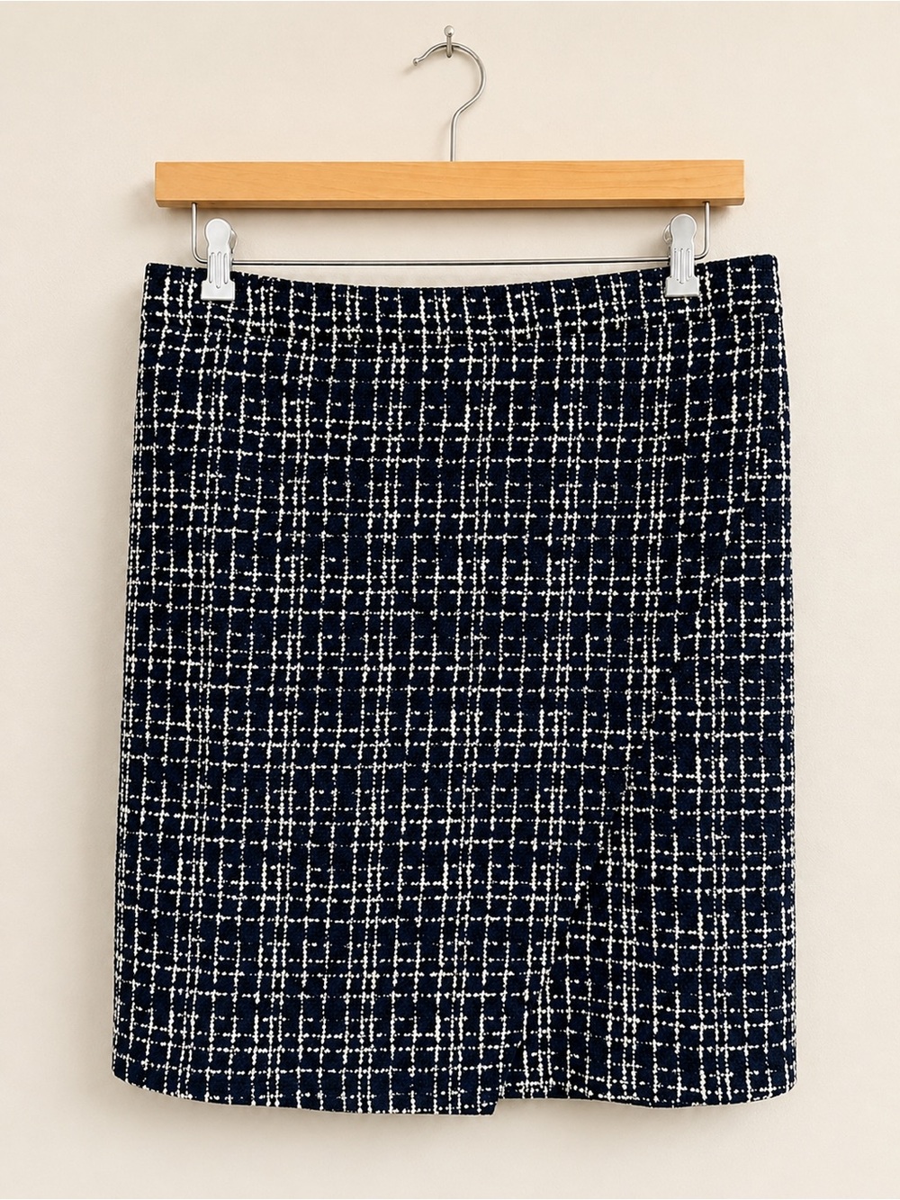 Skies Are Blue Navy and White Tweed Pencil Skirt